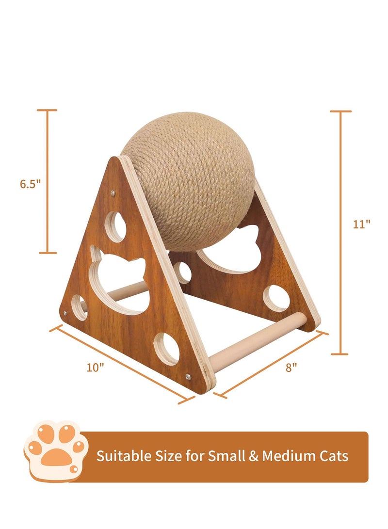 Cat Scratching Ball, Scratching Toy, Interactive Solid Wooden Pet Toy for Cats and Kittens, 6.5 Inch Diameter