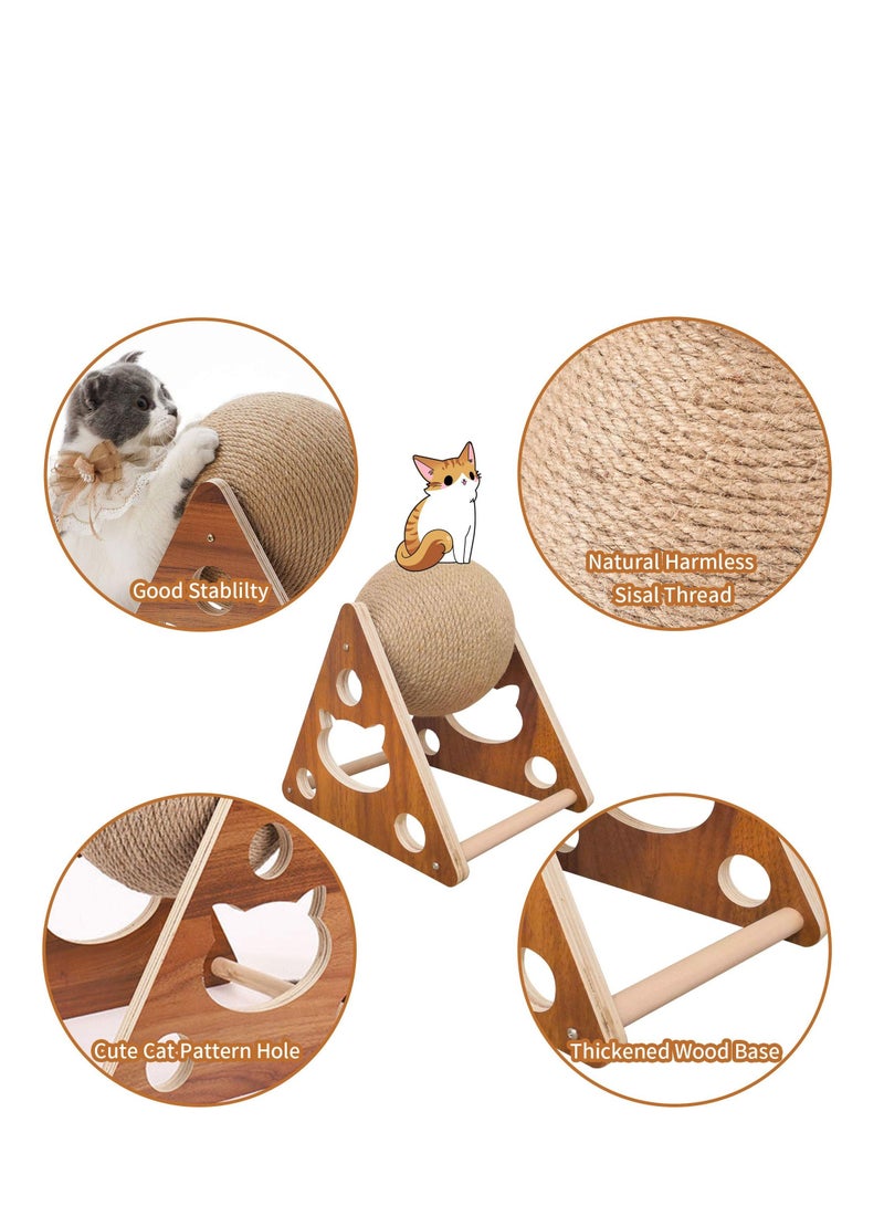 Cat Scratching Ball, Scratching Toy, Interactive Solid Wooden Pet Toy for Cats and Kittens, 6.5 Inch Diameter