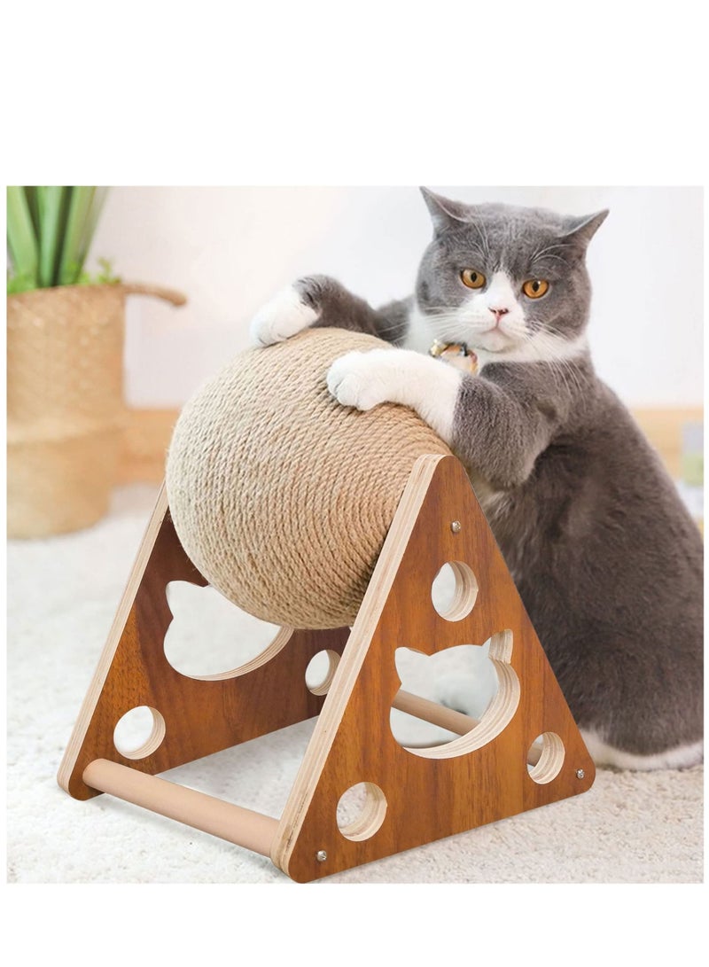 Cat Scratching Ball, Scratching Toy, Interactive Solid Wooden Pet Toy for Cats and Kittens, 6.5 Inch Diameter