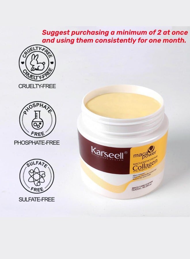 Karseell Collagen Maca Hair Treatment Deep Repair Conditioning Hair Mask Argan Oil Coconut Oil Essence for Dry Damaged Hair All Hair Types 16.90 Fl oz 500ml