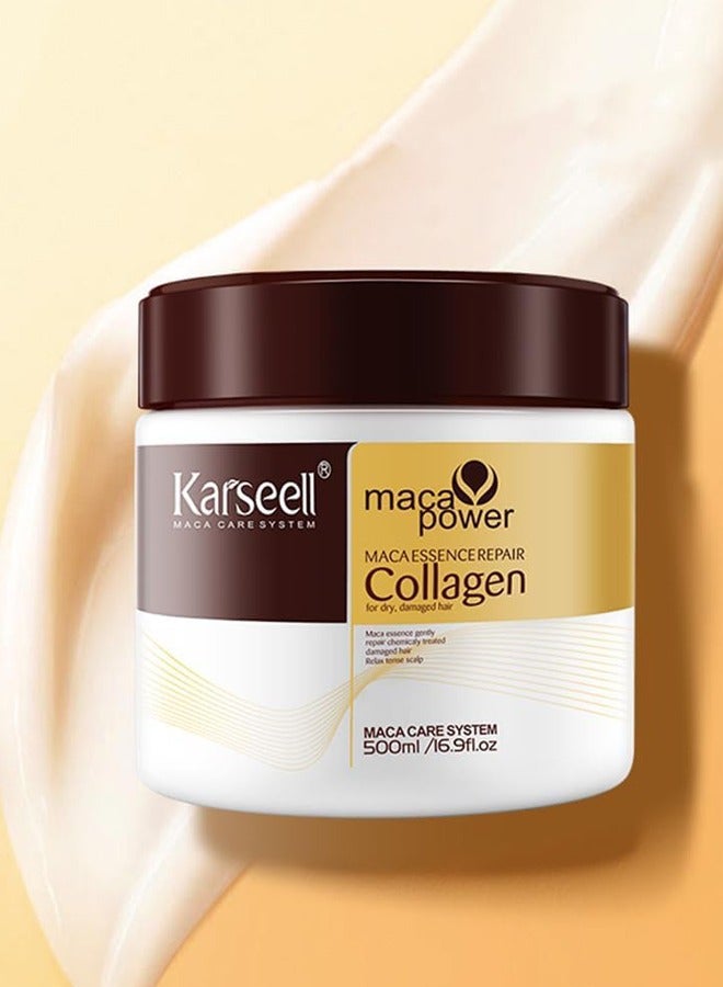 Karseell Collagen Maca Hair Treatment Deep Repair Conditioning Hair Mask Argan Oil Coconut Oil Essence for Dry Damaged Hair All Hair Types 16.90 Fl oz 500ml