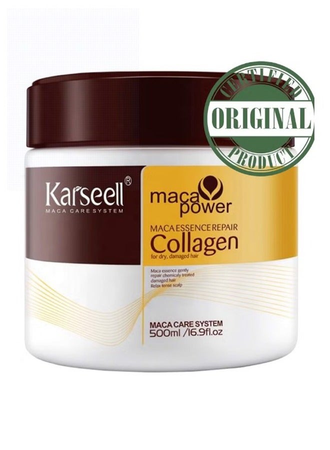 Karseell Collagen Maca Hair Treatment Deep Repair Conditioning Hair Mask Argan Oil Coconut Oil Essence for Dry Damaged Hair All Hair Types 16.90 Fl oz 500ml