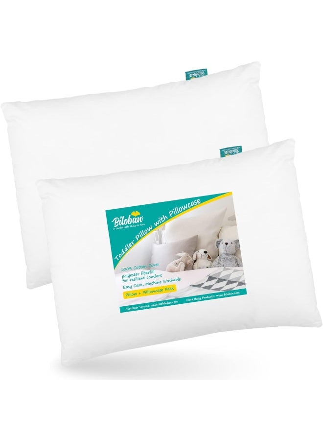 Baby Toddler Pillow 2 Pack With Pillowcase (13 X 18), Baby Toddler Pillows For Sleeping, Machine Washable Soft Travel Pillow