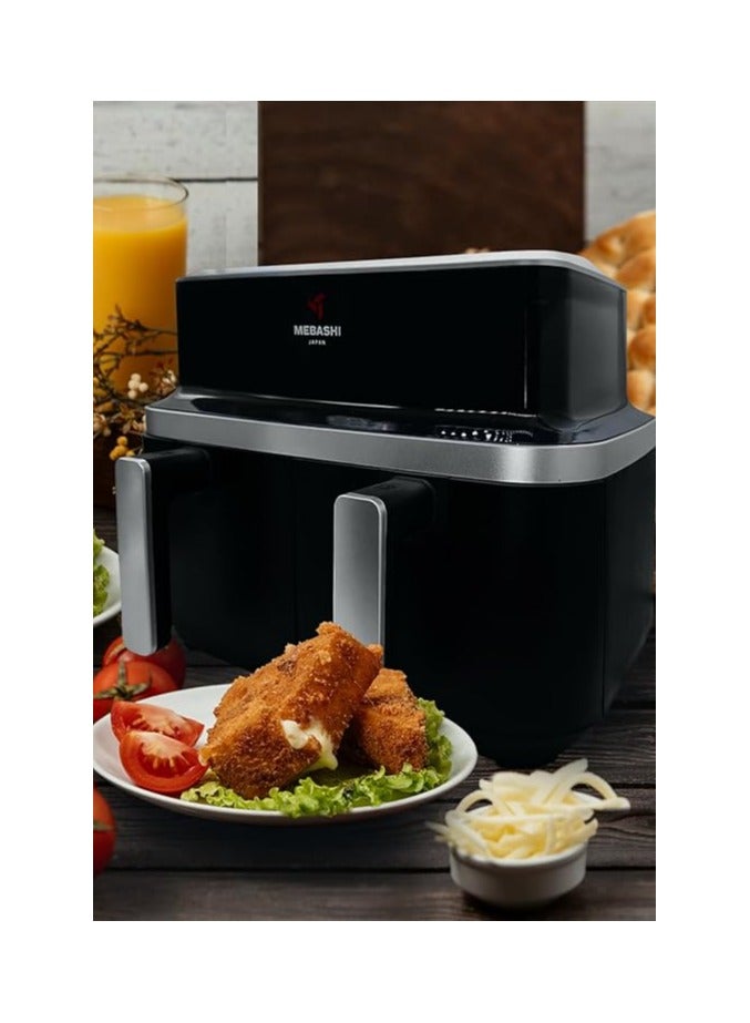 Mebashi 9L Air Fryer Dual Basket with Touch Screen, 2 Separate Baskets, Windows Glass Air Fryer (ME-AF976)(2600W)
