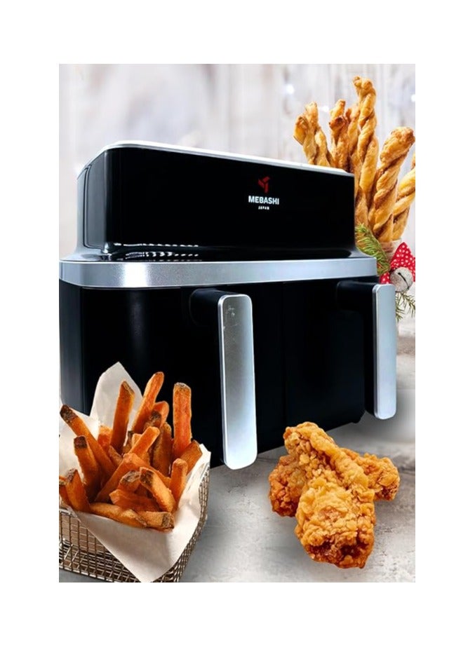 Mebashi 9L Air Fryer Dual Basket with Touch Screen, 2 Separate Baskets, Windows Glass Air Fryer (ME-AF976)(2600W)