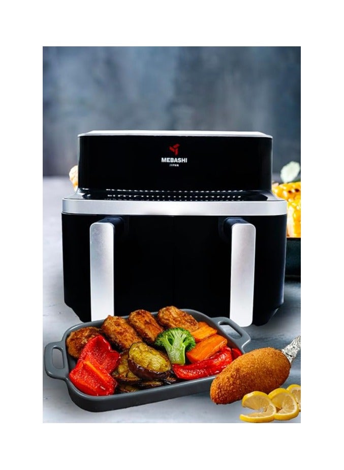 Mebashi 9L Air Fryer Dual Basket with Touch Screen, 2 Separate Baskets, Windows Glass Air Fryer (ME-AF976)(2600W)