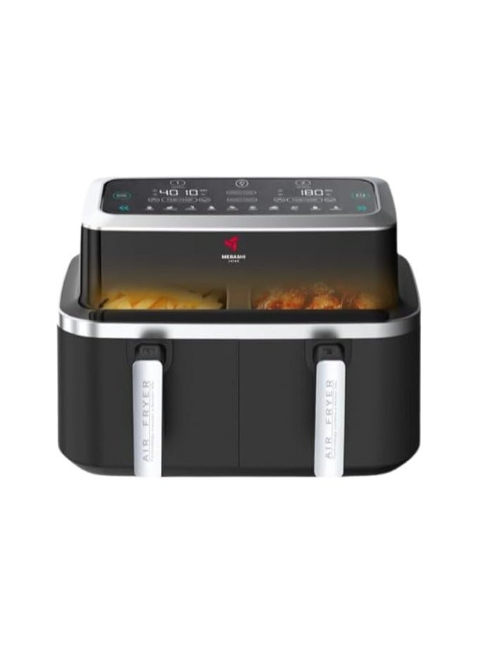 Mebashi 9L Air Fryer Dual Basket with Touch Screen, 2 Separate Baskets, Windows Glass Air Fryer (ME-AF976)(2600W)
