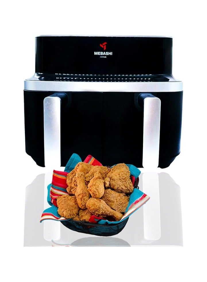 Mebashi 9L Air Fryer Dual Basket with Touch Screen, 2 Separate Baskets, Windows Glass Air Fryer (ME-AF976)(2600W)