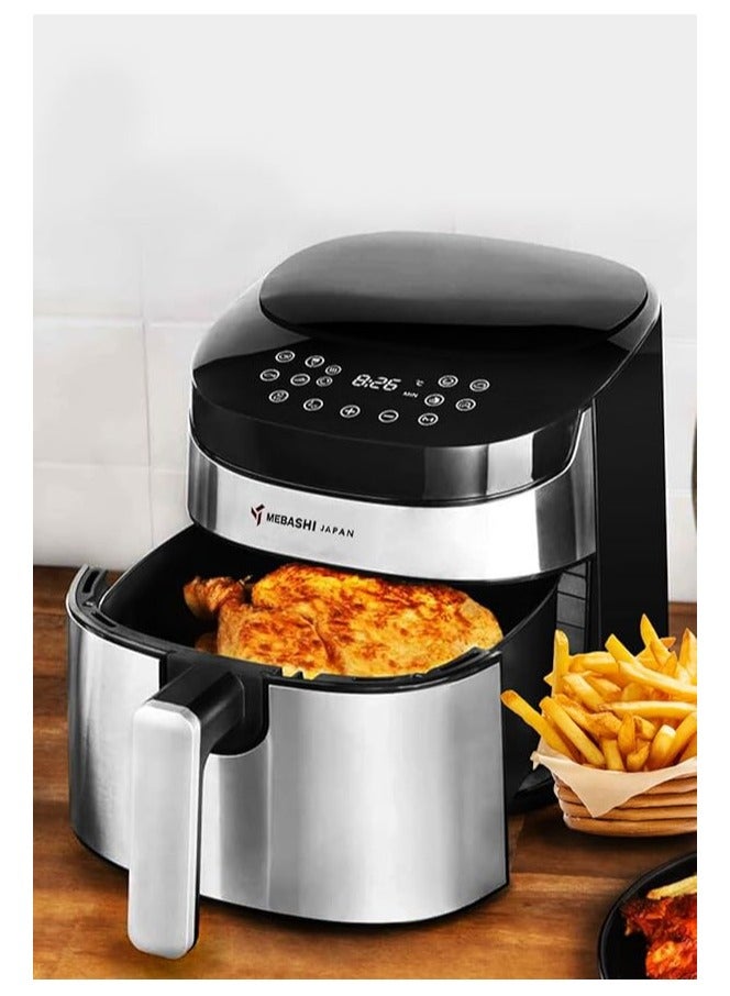 Mebashi 7.5 Ltr Air Fryer, Timer 60 Mins, Ideal for Meat, Fish, Vegetables, French Fries, Temperature Control 80°C-200°C (ME-AF970)(1600-1800W)