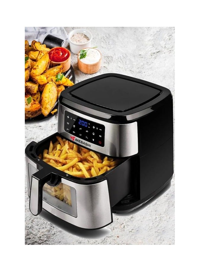 Mebashi 7.5L Air Fryer, Black Silver Air Fryer, Glass Window, Cooking Food Without Oil, 9 Pre-Set Programs (ME-AF971)(1600-1800W)