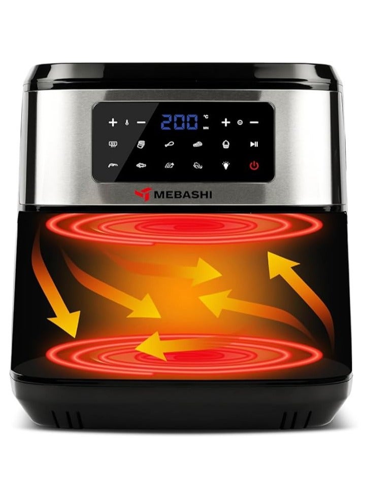 Mebashi 7.5L Air Fryer, Black Silver Air Fryer, Glass Window, Cooking Food Without Oil, 9 Pre-Set Programs (ME-AF971)(1600-1800W)