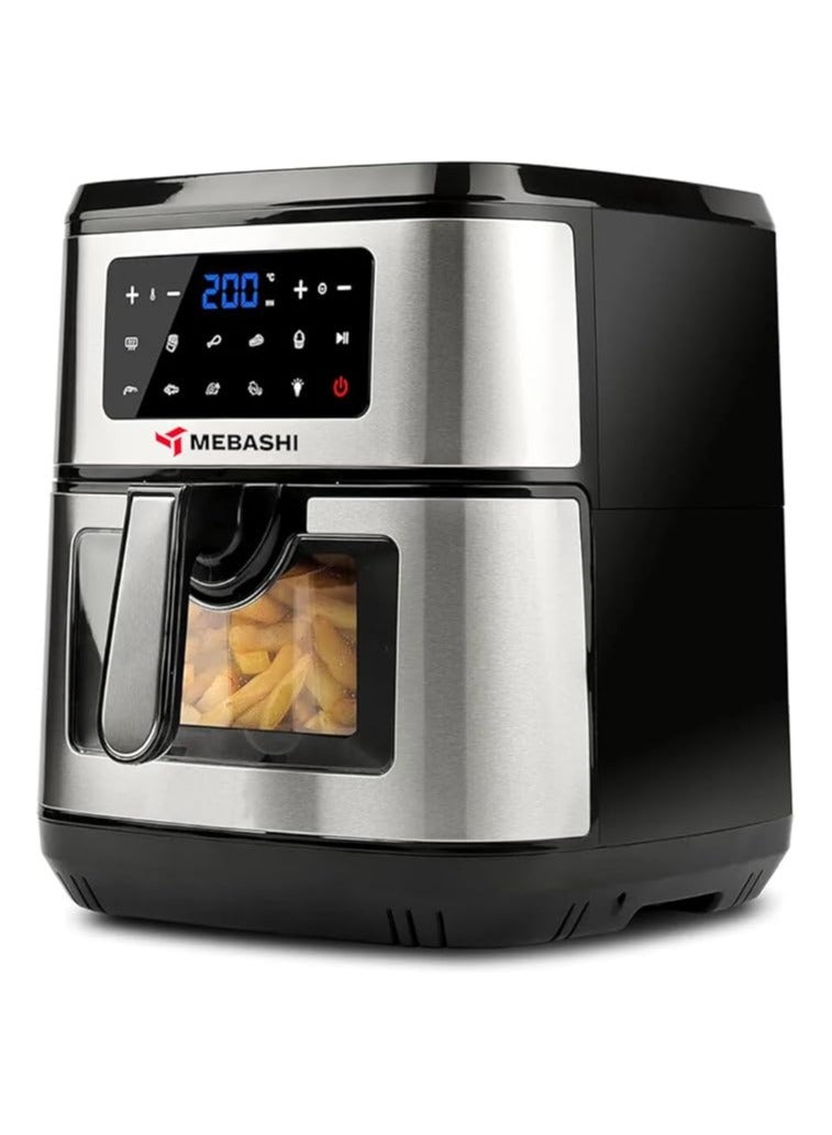 Mebashi 7.5L Air Fryer, Black Silver Air Fryer, Glass Window, Cooking Food Without Oil, 9 Pre-Set Programs (ME-AF971)(1600-1800W)