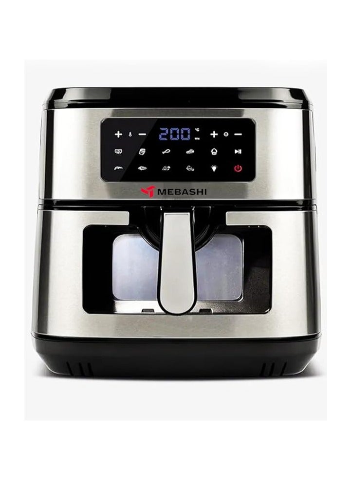 Mebashi 7.5L Air Fryer, Black Silver Air Fryer, Glass Window, Cooking Food Without Oil, 9 Pre-Set Programs (ME-AF971)(1600-1800W)