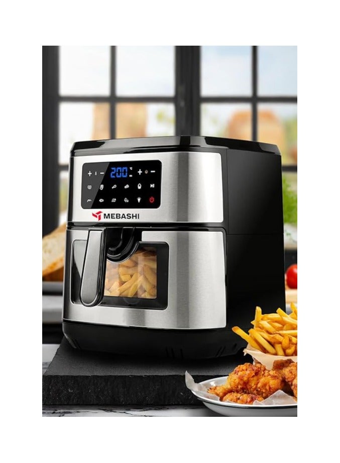 Mebashi 7.5L Air Fryer, Black Silver Air Fryer, Glass Window, Cooking Food Without Oil, 9 Pre-Set Programs (ME-AF971)(1600-1800W)