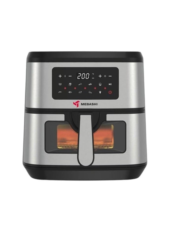Mebashi 7.5L Air Fryer, Black Silver Air Fryer, Glass Window, Cooking Food Without Oil, 9 Pre-Set Programs (ME-AF971)(1600-1800W)