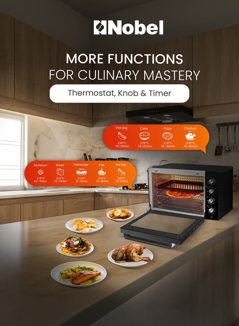 100L Oven with Adjustable Temperature Control (70-250°C), 120-Minute Timer, Double Glass Door 100 L 2800 W NEO105PRO Black