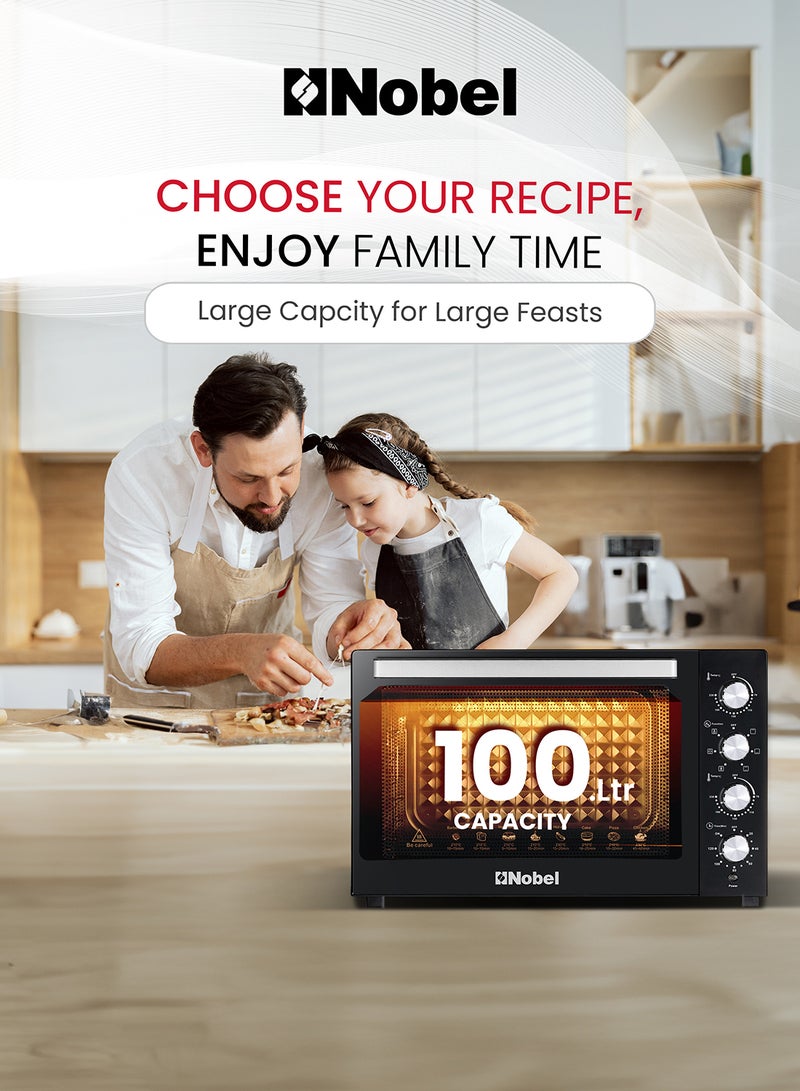 100L Oven with Adjustable Temperature Control (70-250°C), 120-Minute Timer, Double Glass Door 100 L 2800 W NEO105PRO Black