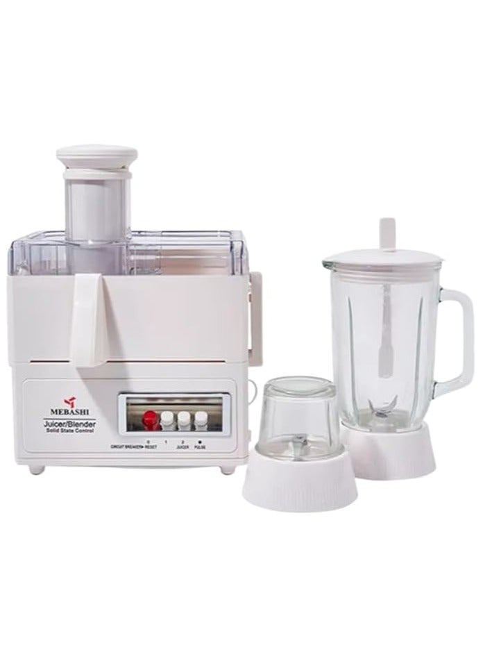 MEBASHI 3 in 1 Juicer Blender, 1 L Capacity, White, Wide Feed Tube, 450W, Overheat Protection(ME-JB2001W)