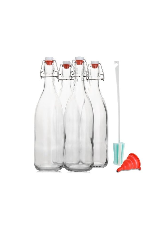 Flip Top Glass Bottle, 1L/ 33fl. oz, Pack of 4, Clear