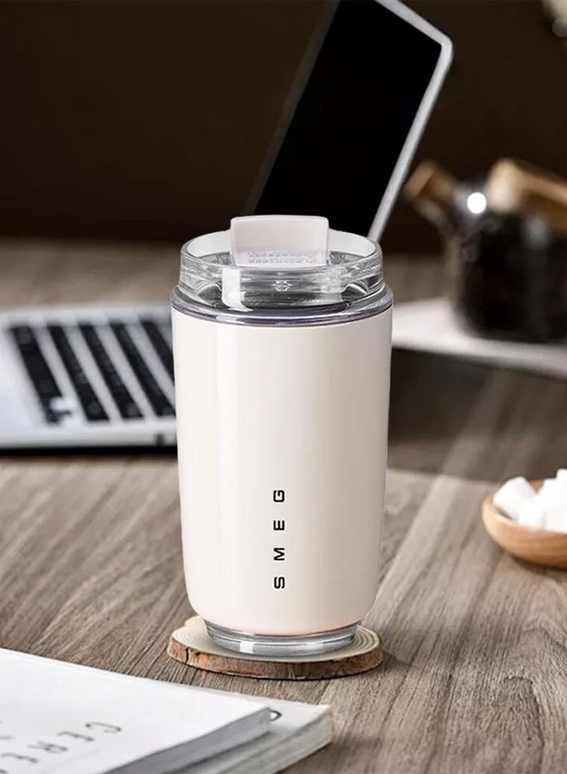 Travel Coffee Mug, 350ml Insulated Beverage Cup With Leakproof Lid, Long Lasting Coffee Tumbler With Lid And Straw, Travel Coffee Thermos White