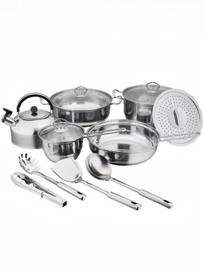 14 Piece set of thickened soup pot milk pot frying pan and cooking utensils - stainless steel