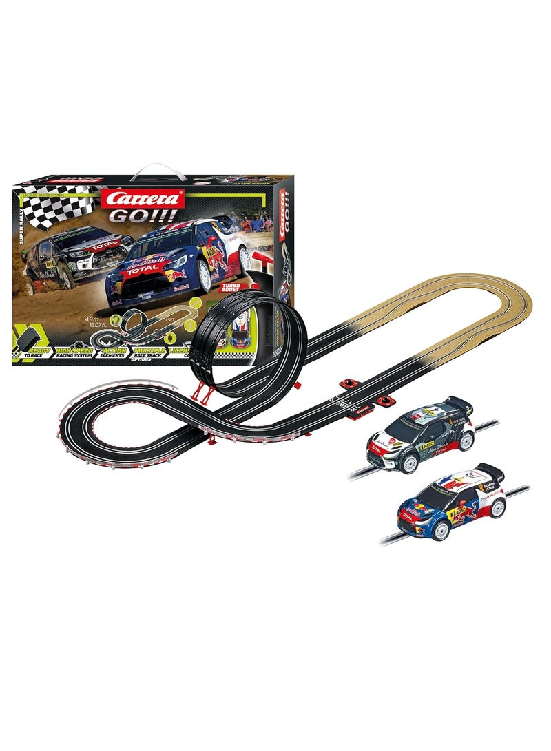 Rally Race Track Set with Citroën DS3 WRC Slot Cars | 4.9 Meter Track, 1:43 Scale | Plastic | Unisex | Ages 6+