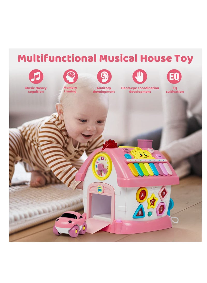 Montessori Toys with Sound, Lights, Music, Clock, Telephone, Car, 6 in 1 Multi-Functional House, Educational Birthday Gift for Girl and Boy, Toys Gifts for Girl and Boy, Pink