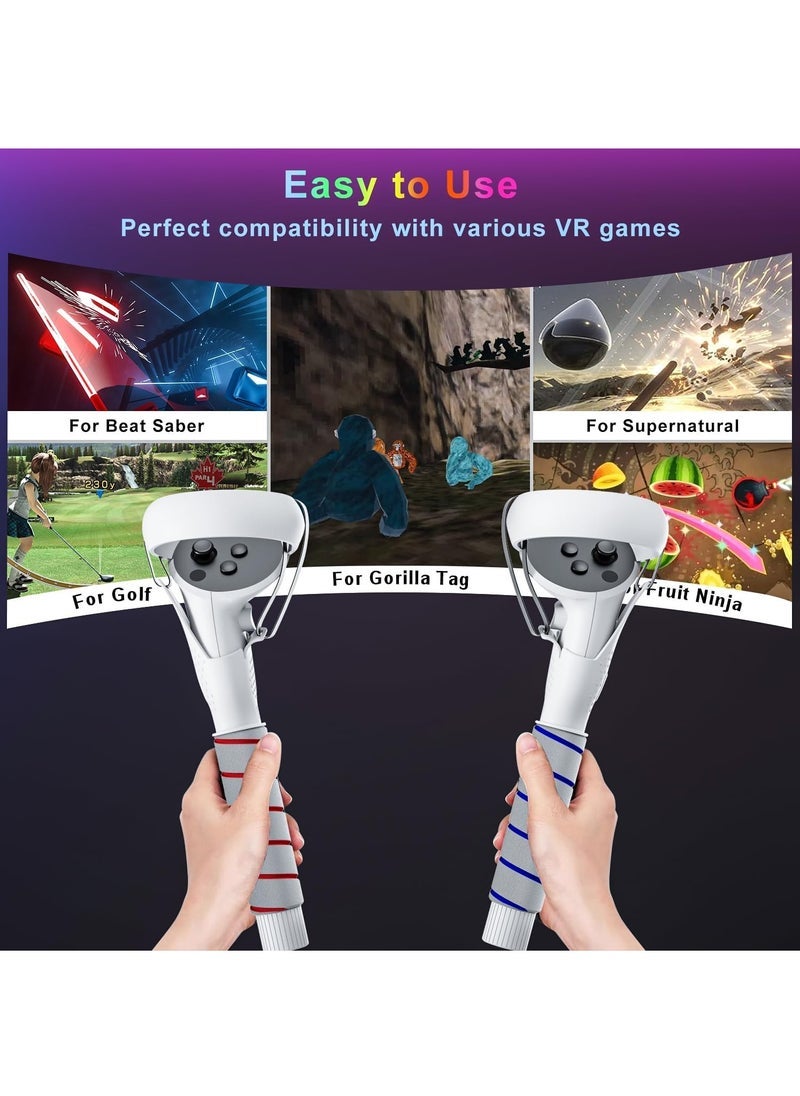 2-in-1 Long Arms & Handle Attachments Compatible with Oculus Quest 2 Hand Controllers, VR Gorilla Tag Long Arms/Stick Extension Grips for Meta Quest 2 Accessories for Beat Saber Golf Club Game