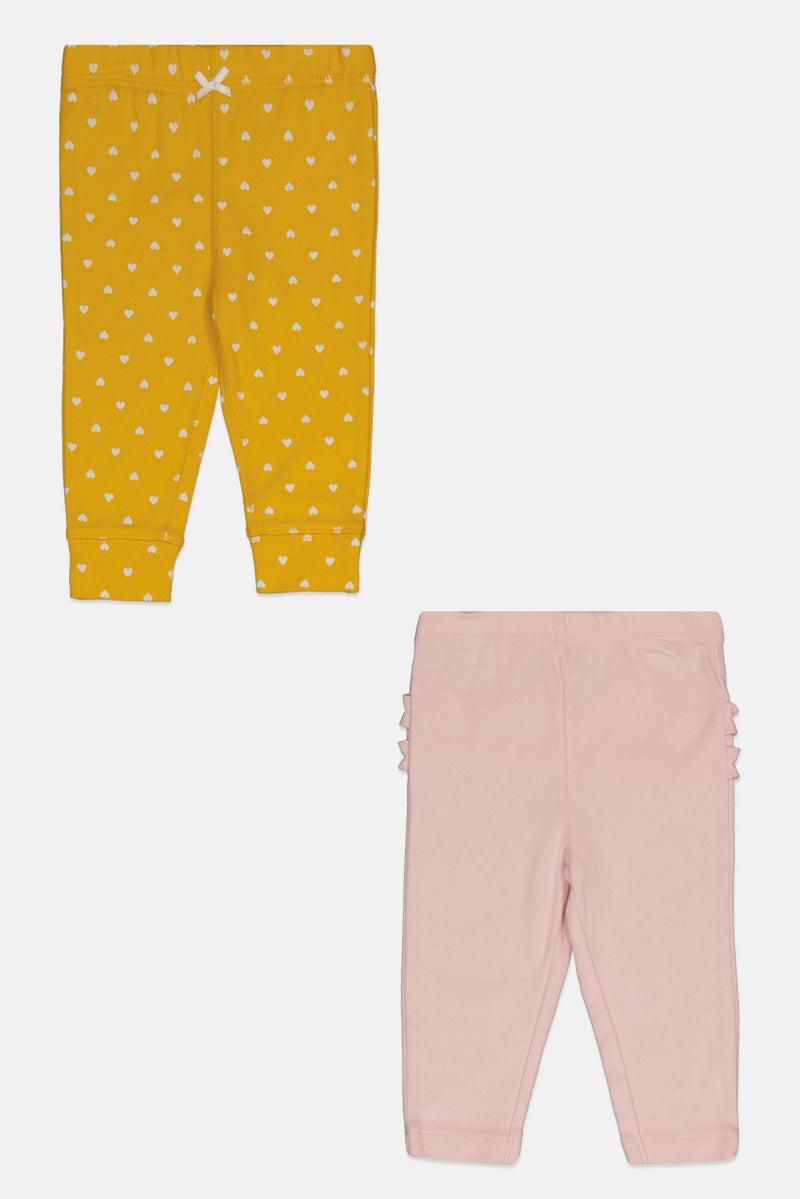 Toddler Girls 2 Piece Printed Pull on Pants, Yellow/Pink