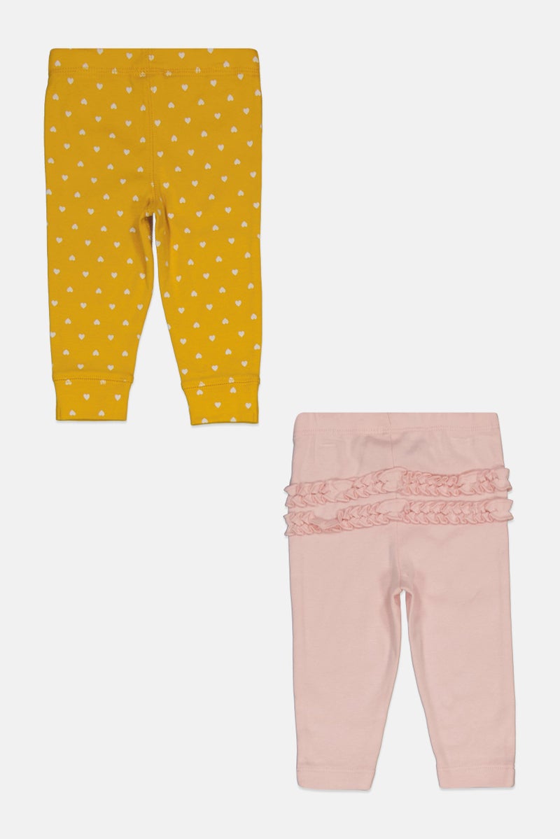 Toddler Girls 2 Piece Printed Pull on Pants, Yellow/Pink