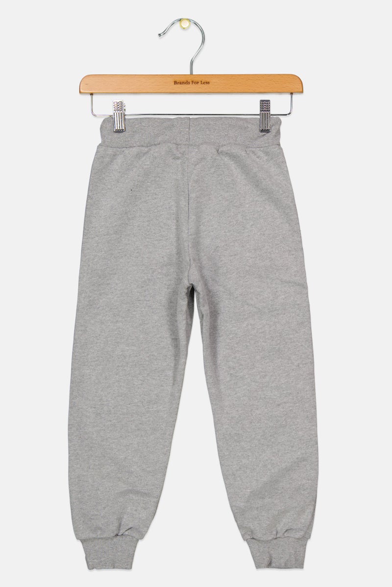 Kids Boy Drawstring Brand Logo Jogger Pant, Grey Combo