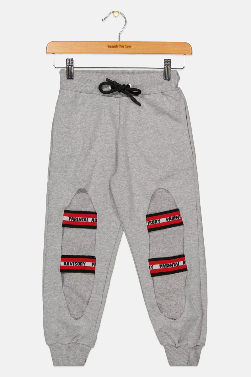 Kids Boy Drawstring Brand Logo Jogger Pant, Grey Combo