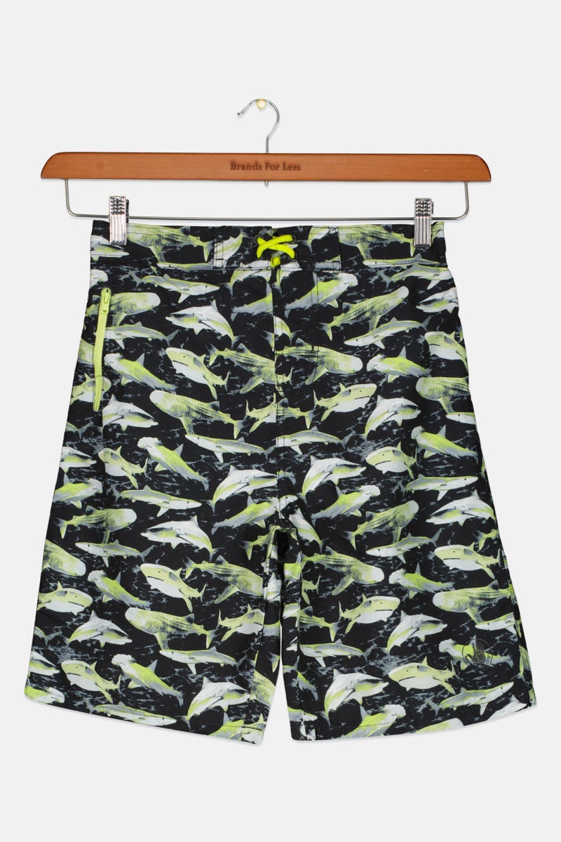 Kids Boy Allover Print Board Shorts, Black Combo