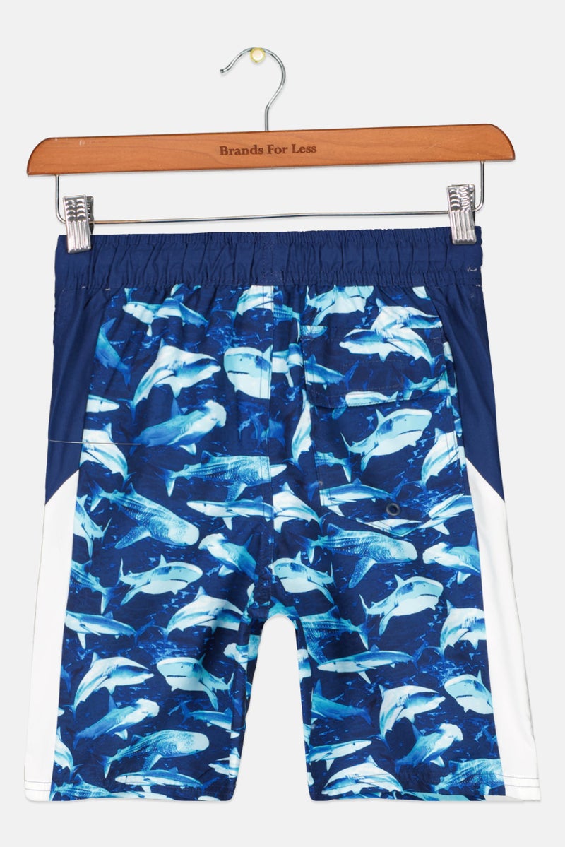 Kids Boy Allover Board Shorts, Blue Combo