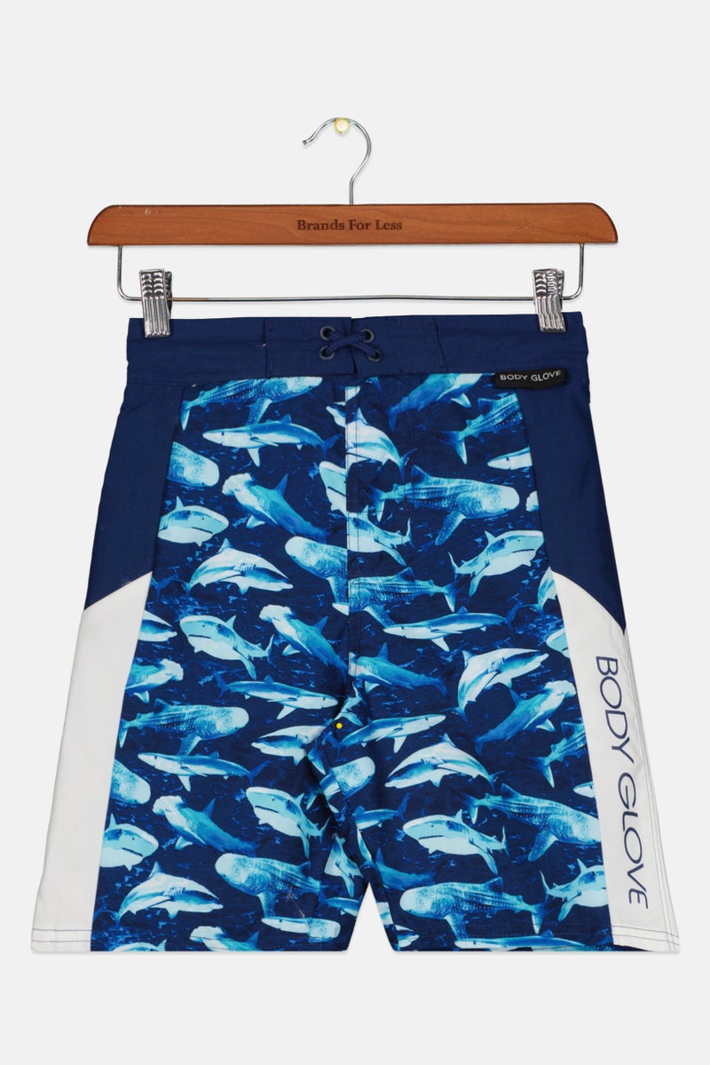 Kids Boy Allover Board Shorts, Blue Combo