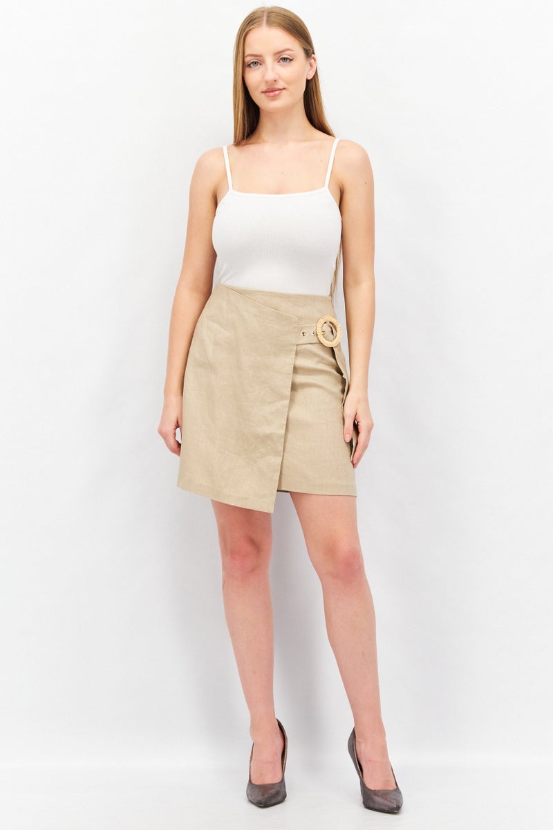 Women Plain Mini Skirt, Beige