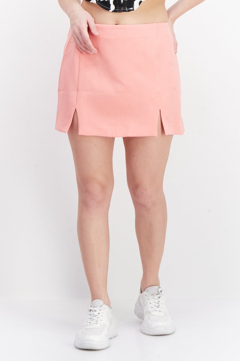 Women Plain Mini Skirt, Pink