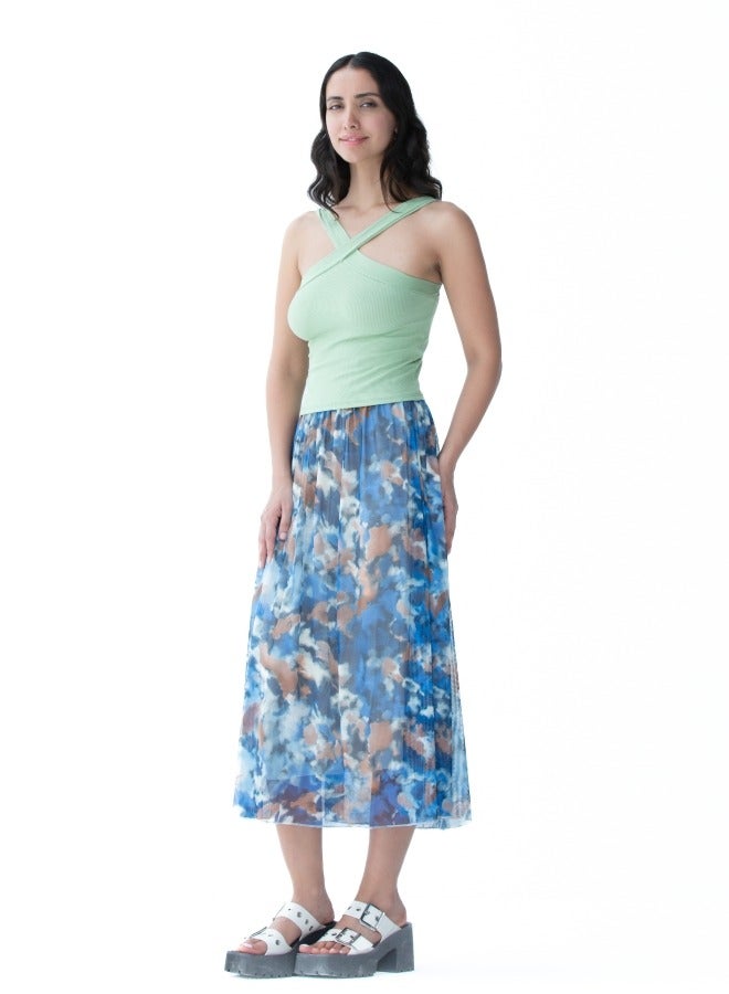 Flowy Blue Abstract Printed Skirt