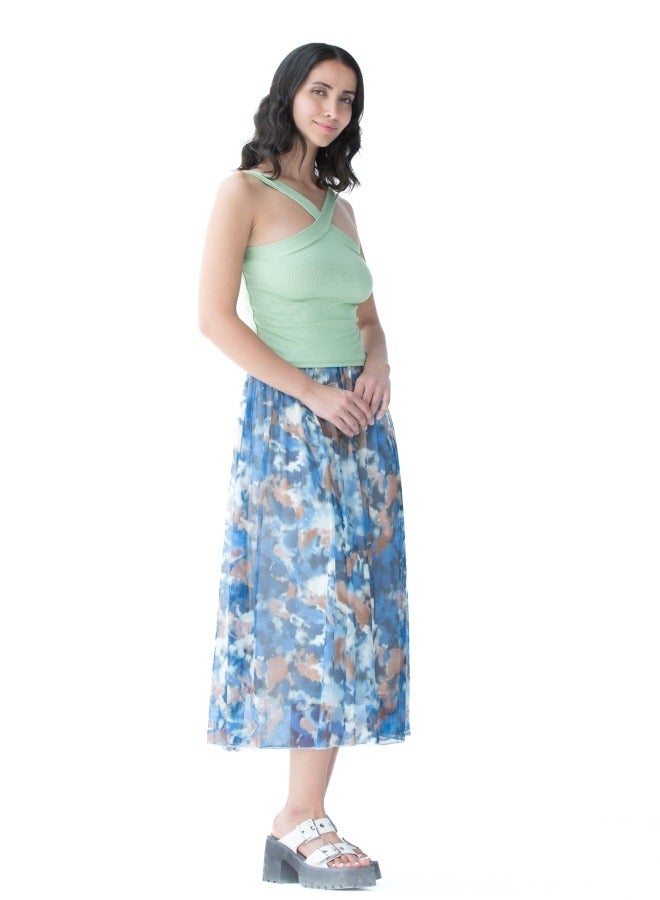 Flowy Blue Abstract Printed Skirt