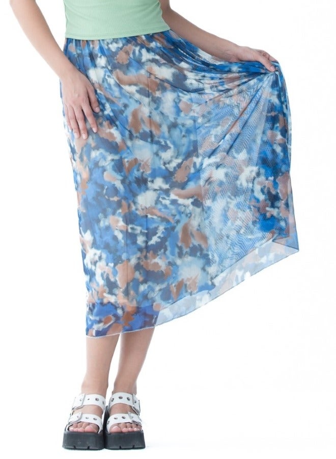 Flowy Blue Abstract Printed Skirt