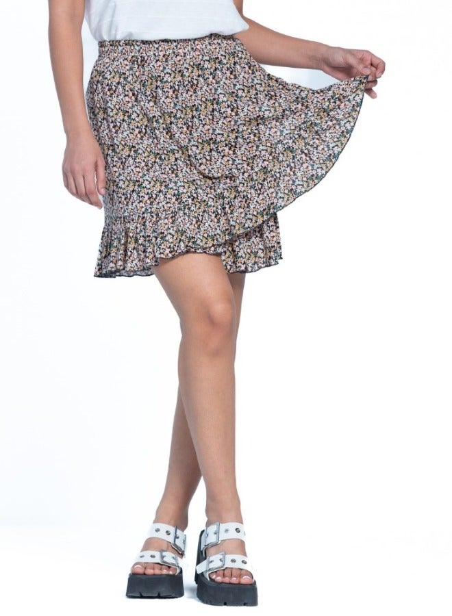 Floral Print Wrap Style Mini Skirt