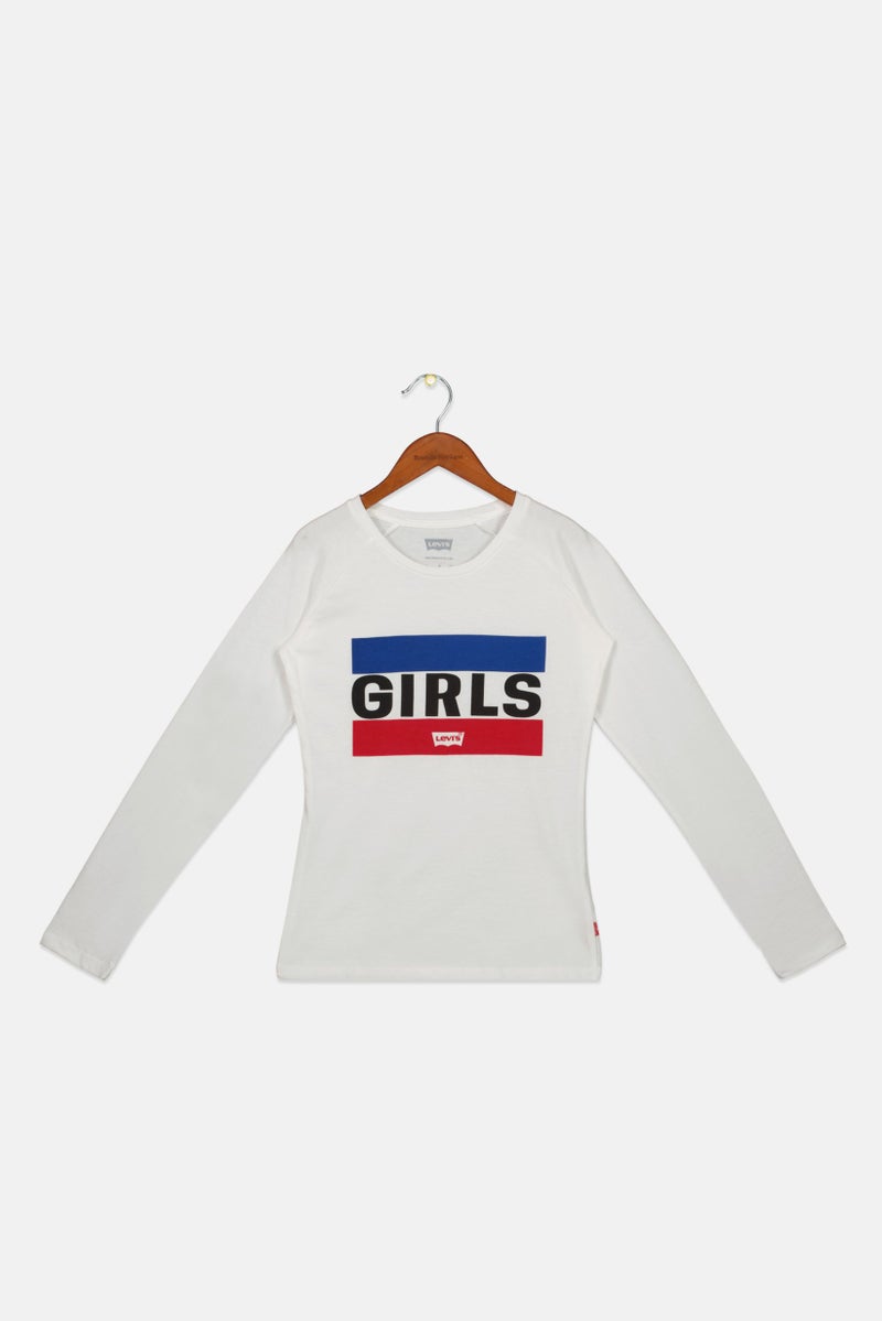 Kid Girl Graphic Long Sleeve Tee, White Combo