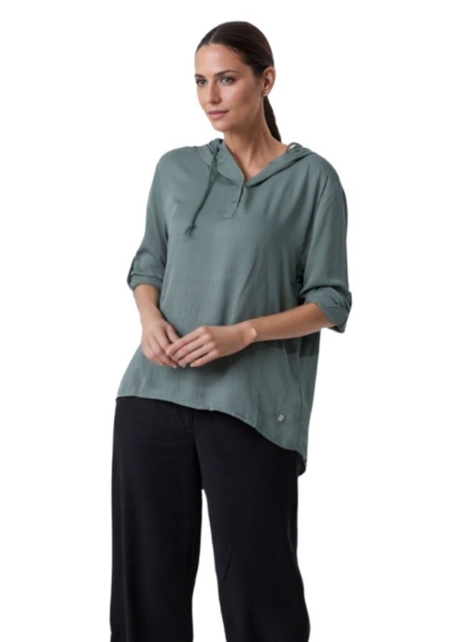 Hooded Long Sleeve Casual Tunic - Sage Green