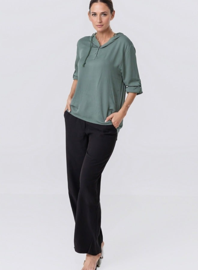 Hooded Long Sleeve Casual Tunic - Sage Green