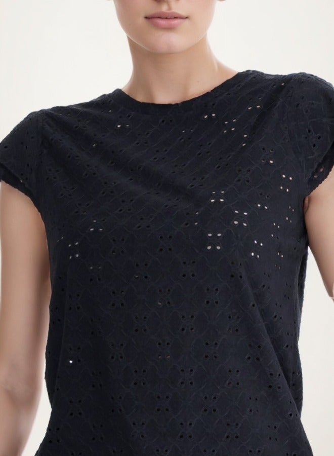 Eyelet Lace Cap Sleeve Top