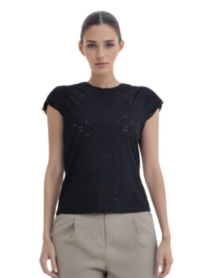 Eyelet Lace Cap Sleeve Top