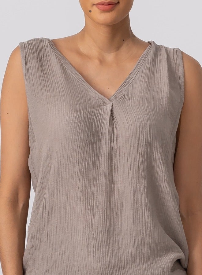 Sleeveless V-Neck Blouse - Taupe