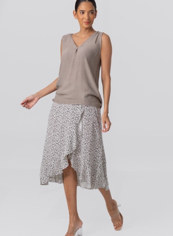 Sleeveless V-Neck Blouse - Taupe