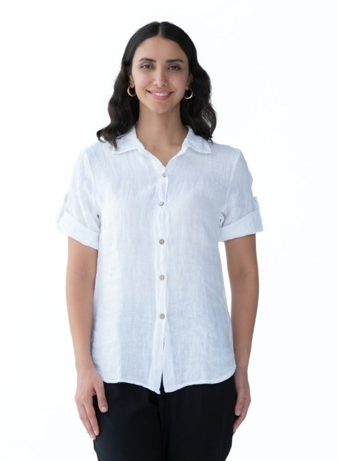 White Linen Shirt with Rolled Sleeves