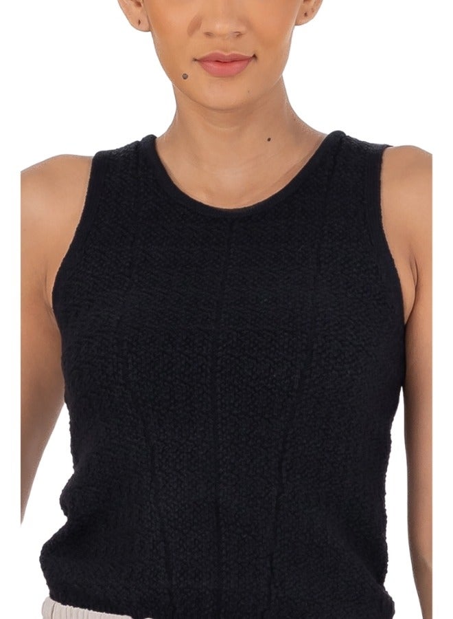 Sleeveless Textured Knit Top - Black, Comfortable & Stylish Tank